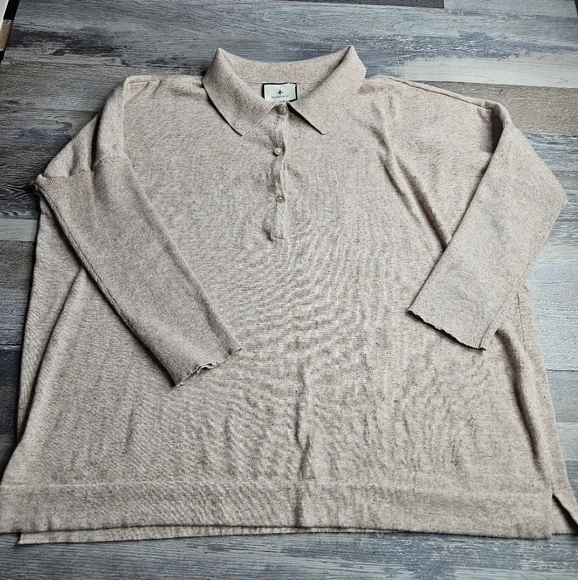 Tuckernuck Clayton Long Sleeve Knit Polo Tan Size XL/XXL Linen Blend - Picture 4 of 13